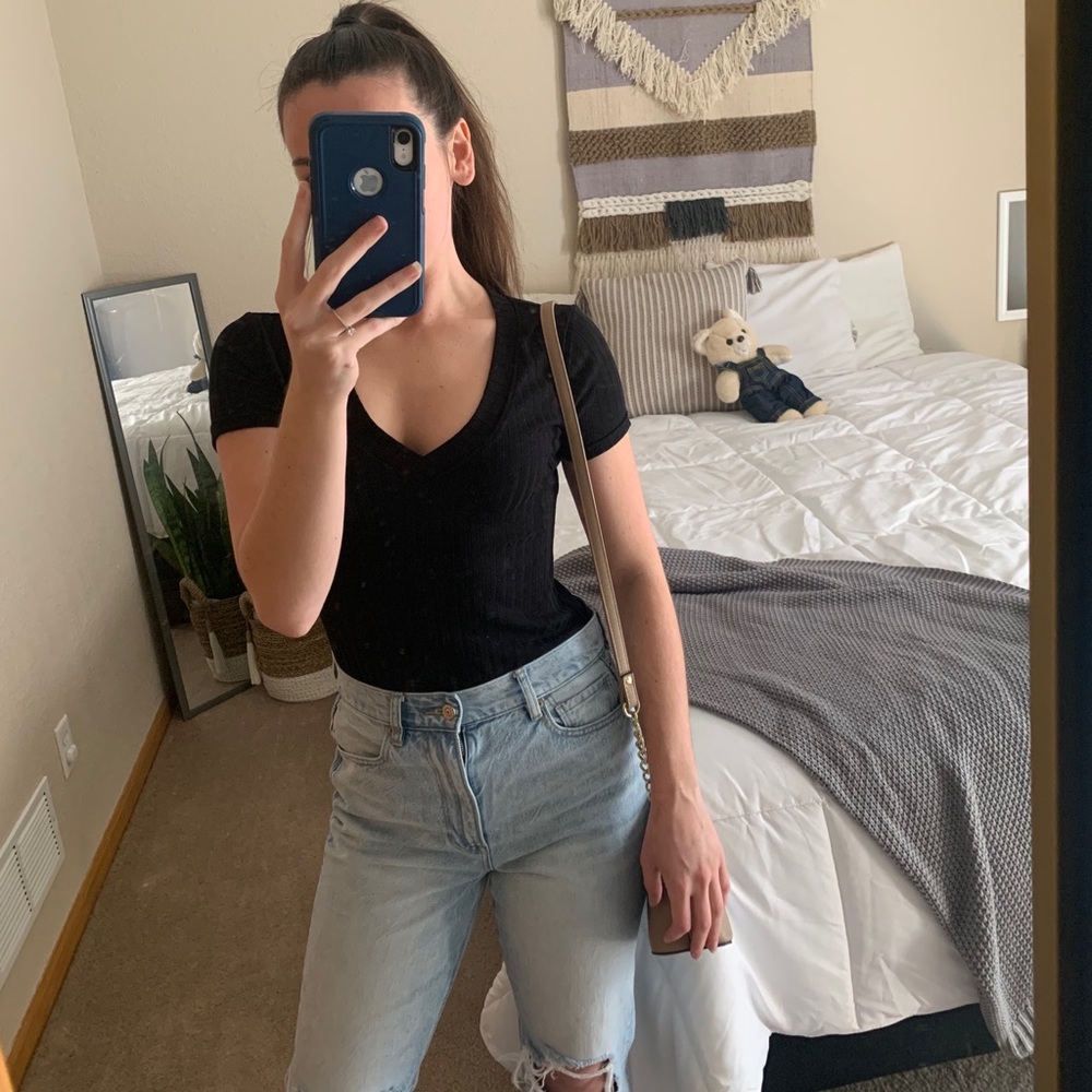 Black V-neck Body suit